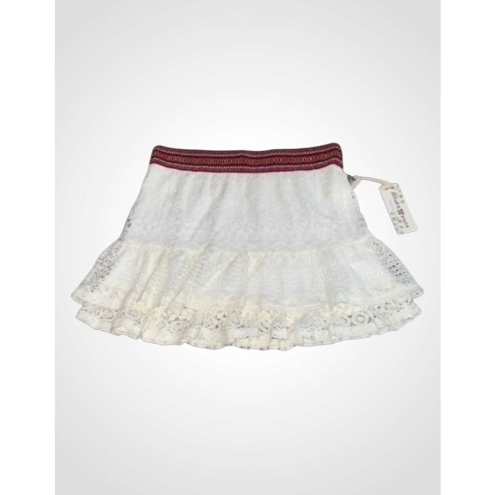 Altar’d State Cream Lace Tiered Mini Skirt Colorful Elastic Waistband Small